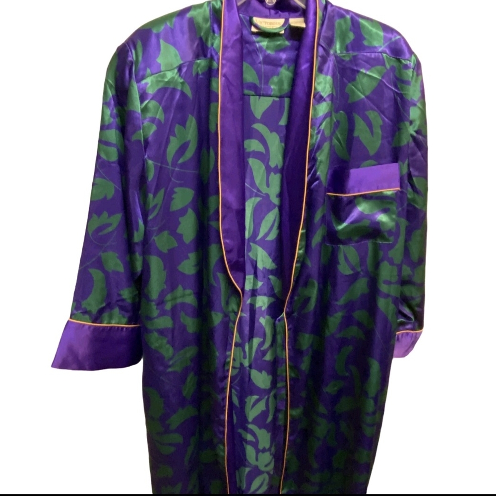 Victorias Secret Gold Label Satin Robe Purple Green Vintage Y2K M/L